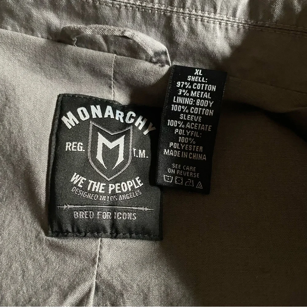 Monarchy Men’s Gray Cotton Metal Canvas Button Jacket Pockets Lined Y2K Size XL - Picture 9 of 14